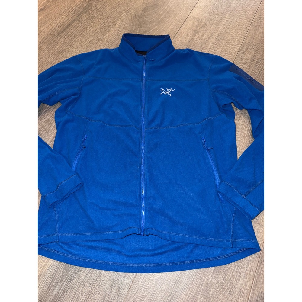 Arcteryx Mens Blue Rho AR Full Zip Fleece Jacket Large Waffle Grid Technical